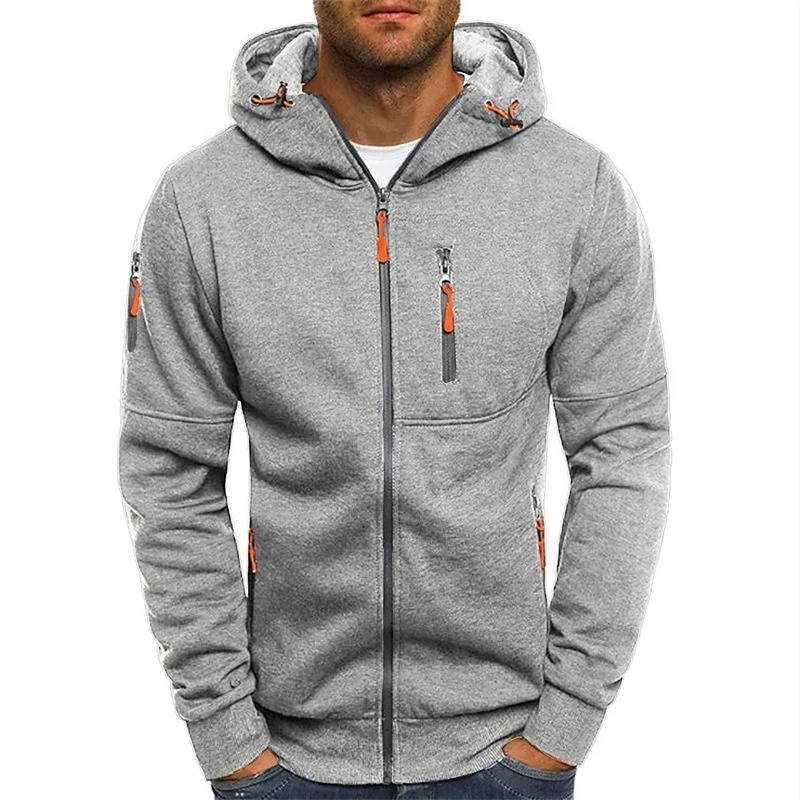 Premium Men's Full Zip Up Hoodie - Soft Polyester, All-Season Comfort, Secure Pockets