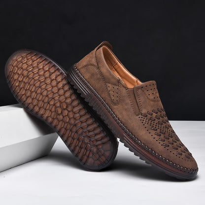 Men's Perforated Loafers Textured Leather Upper
