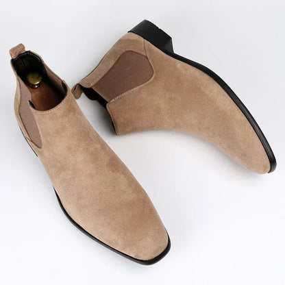 Men's Chelsea Boots Pointed Toe Slip-On Leather Black - VibreMode