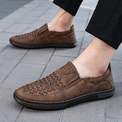 Men's Perforated Loafers Textured Leather Upper