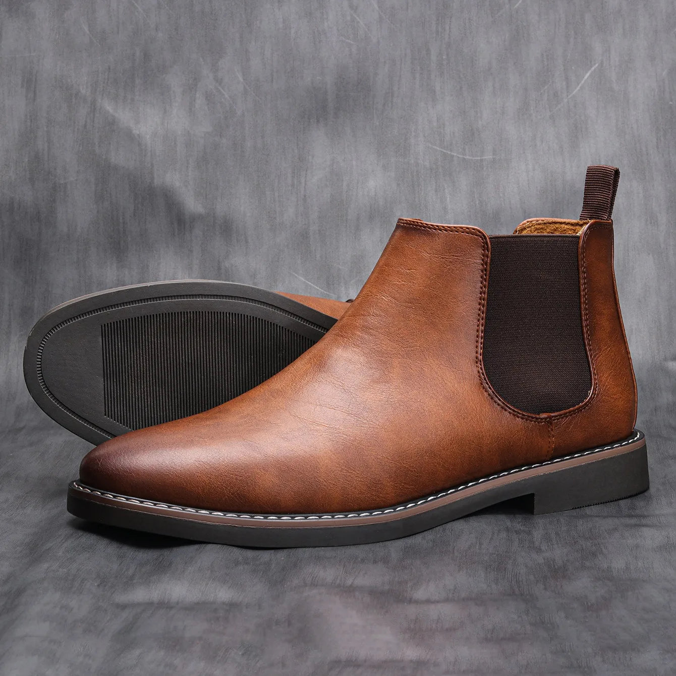 Men's Leather Chelsea Boots Durable Brown