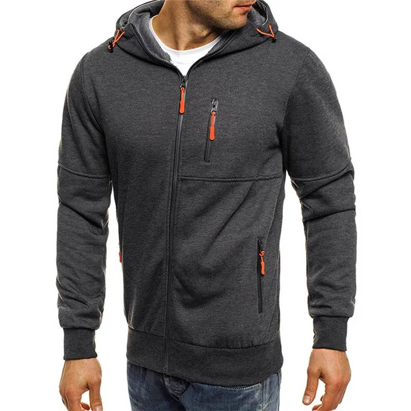 Premium Men's Full Zip Up Hoodie - Soft Polyester, All-Season Comfort, Secure Pockets