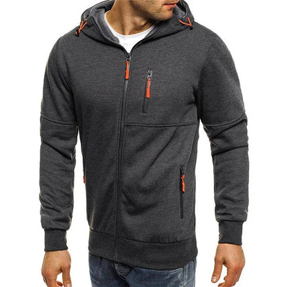 Premium Men's Full Zip Up Hoodie - Soft Polyester, All-Season Comfort, Secure Pockets