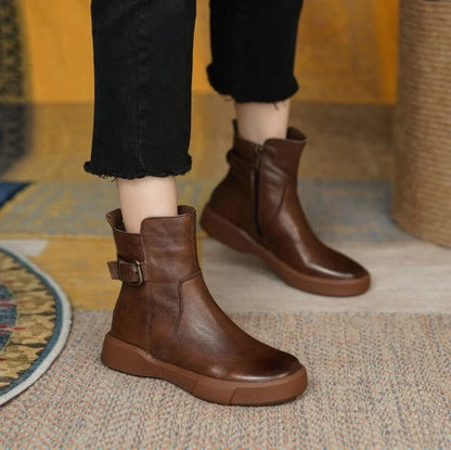 Women's Mid-Ankle Boots Side Buckle Flat Sole Comfortable