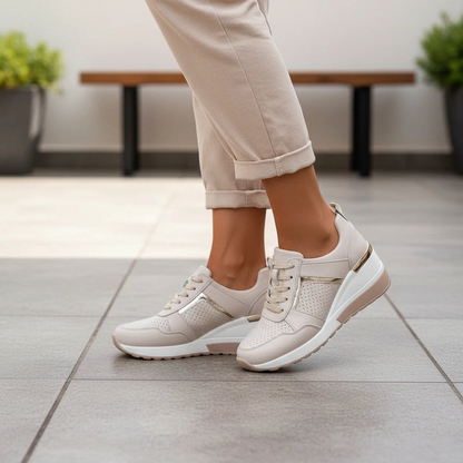 Shiny Mesh Tie-Up Running Shoes - VibreMode
