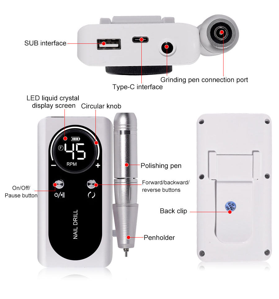 Rechargeable Electric Nail Drill 45,000RPM