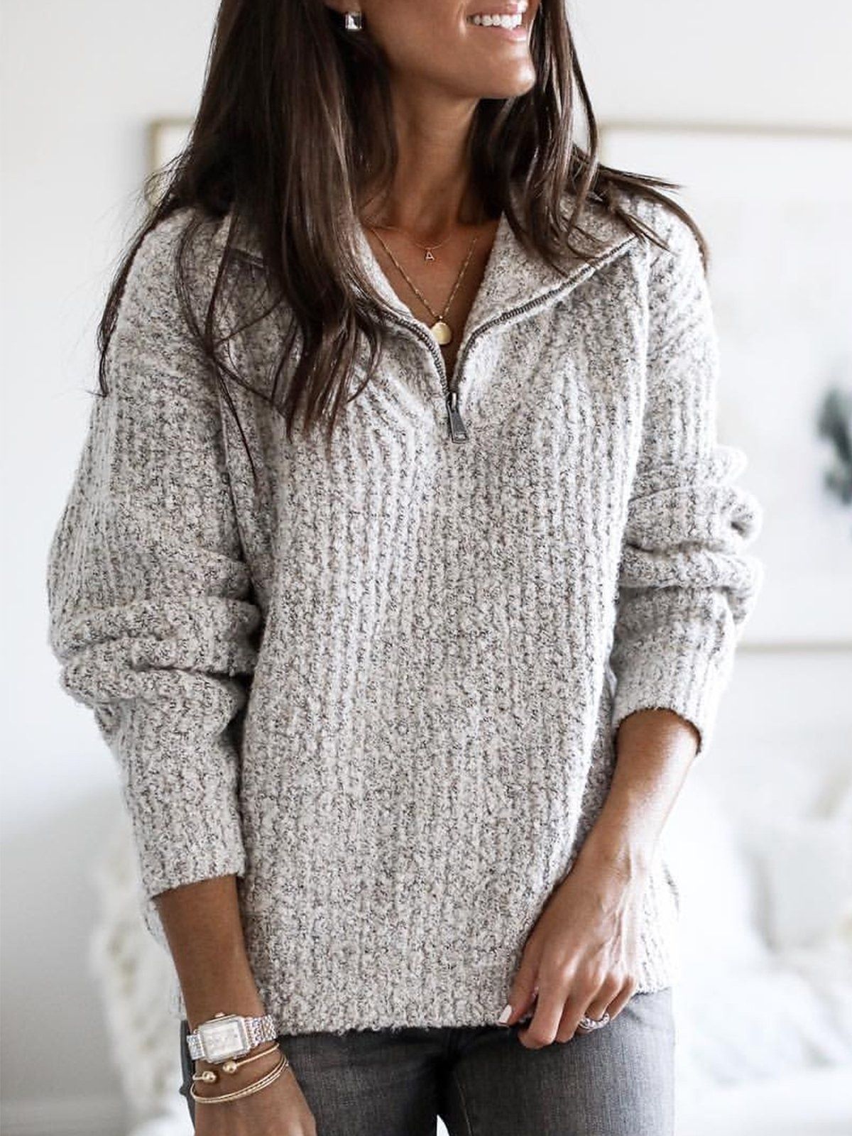 Caroline | Women’s Zip-Up Ribbed Sweater with Cozy Feel Caliboot