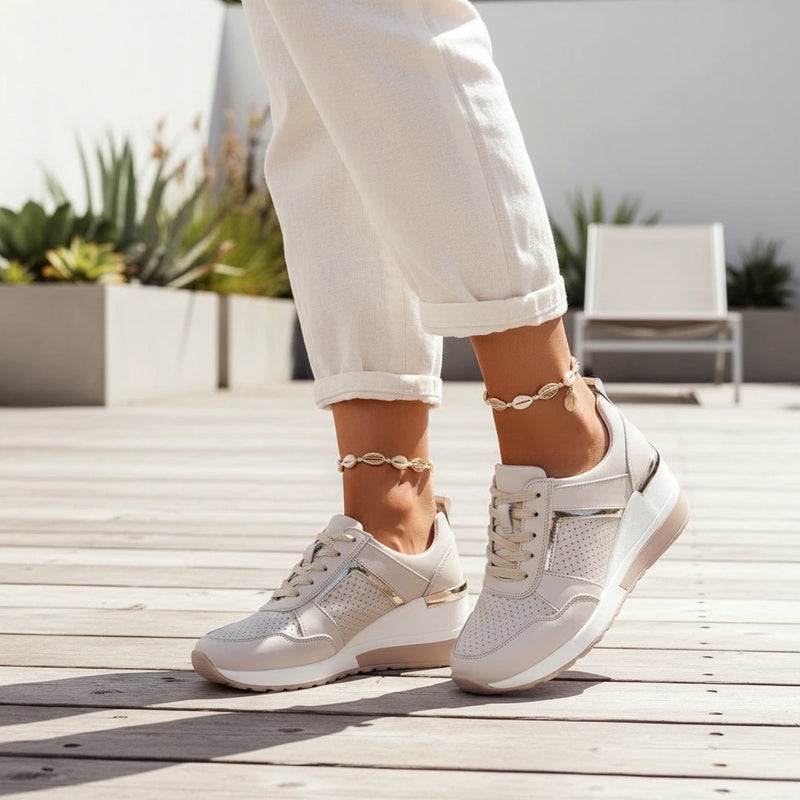 Shiny Mesh Tie-Up Running Shoes