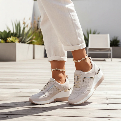 Shiny Mesh Tie-Up Running Shoes
