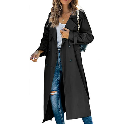 Women's Long Trench Coat Autumn Wool Tan