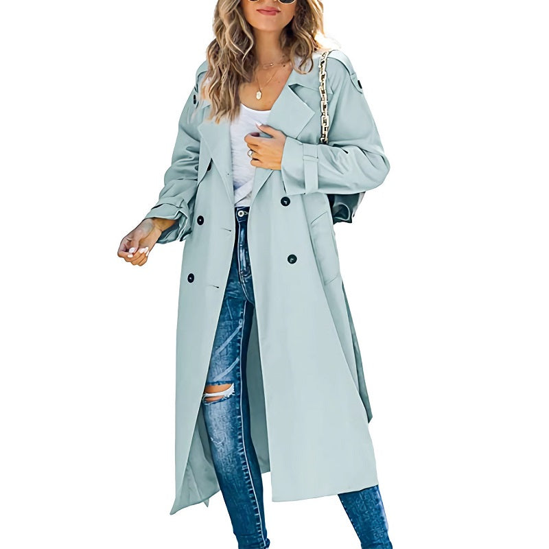 Women's Double-Breasted Trench Coat Belted Cuffs