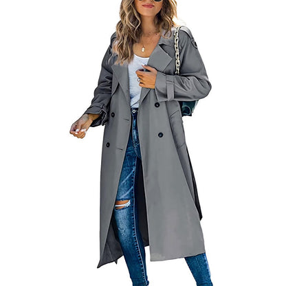 Women's Double-Breasted Trench Coat Belted Cuffs