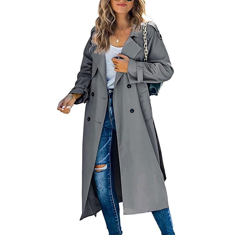 Women's Long Trench Coat Water Resistant Beige - VibreMode