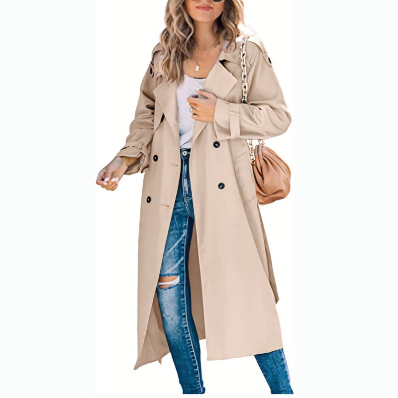 Women's Long Trench Coat Water Resistant Beige
