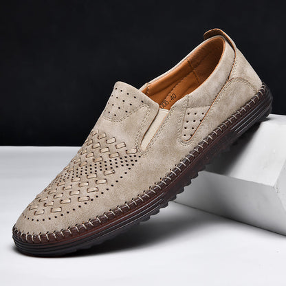 Men's Perforated Loafers Textured Leather Upper