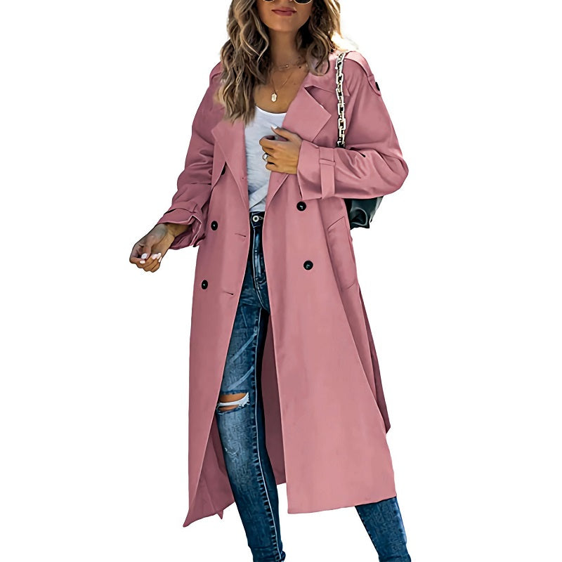 Women's Double-Breasted Trench Coat Belted Cuffs