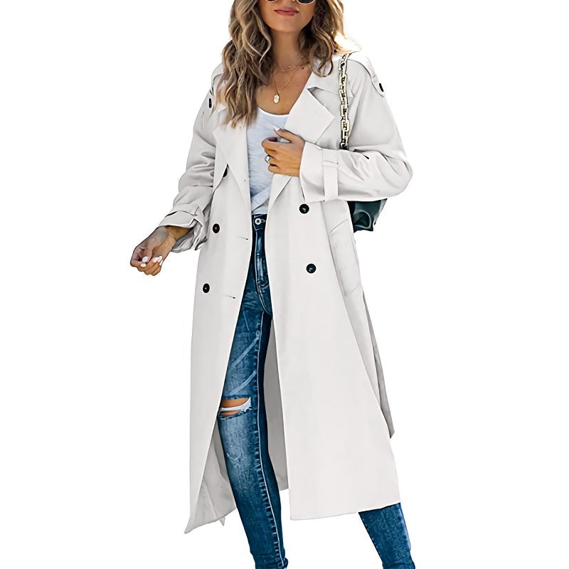 Women's Long Trench Coat Water Resistant Beige