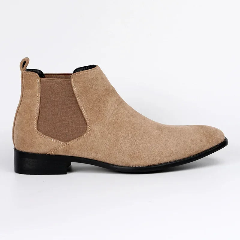 Men's Chelsea Boots Pointed Toe Slip-On Leather Black