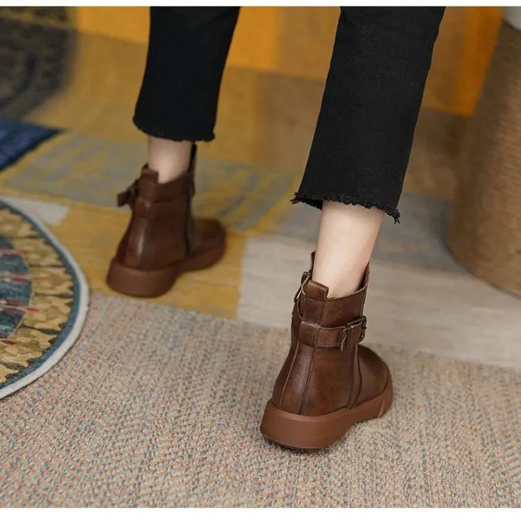 Women's Ankle Boots Retro Style Leather Brown