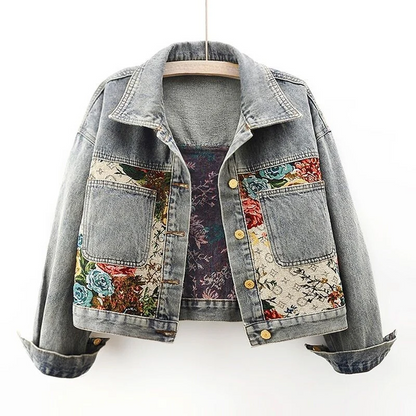 Women's Floral Denim Jacket - VibreMode