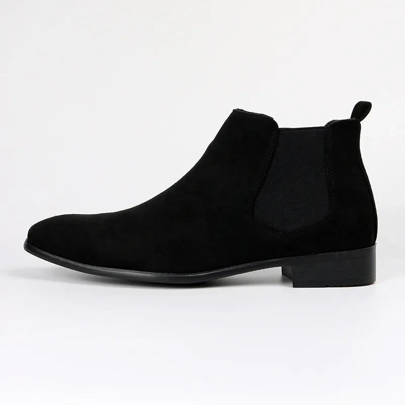 Men's Chelsea Boots Pointed Toe Slip-On Leather Black