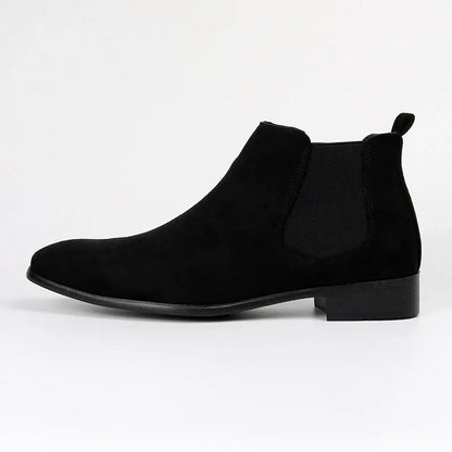 Men's Chelsea Boots Pointed Toe Slip-On Leather Black