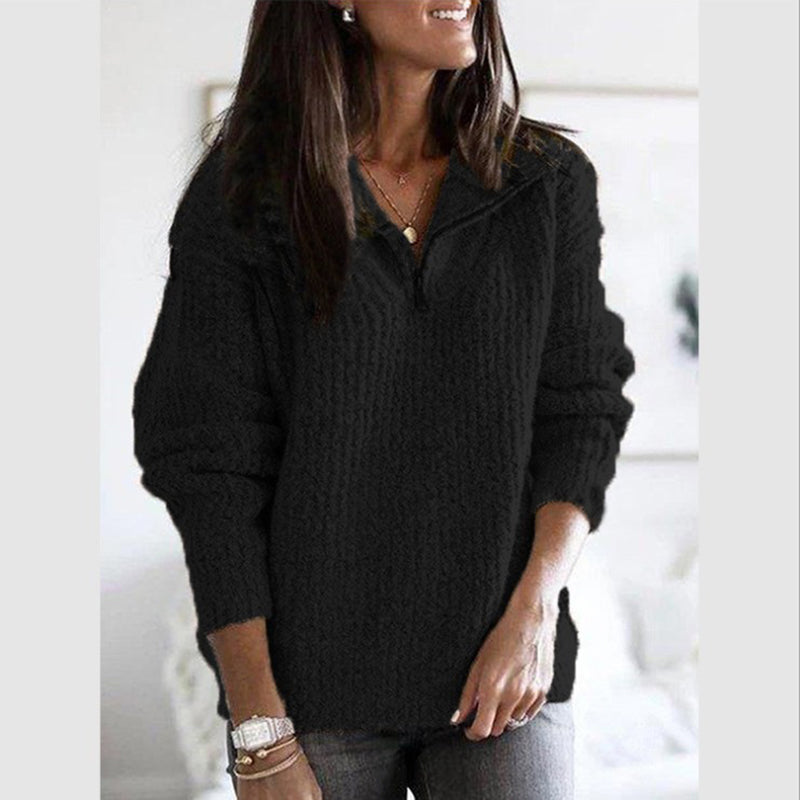 Women's Relaxed Fit Half Zip Sweater Textured Knit Beige - VibreMode