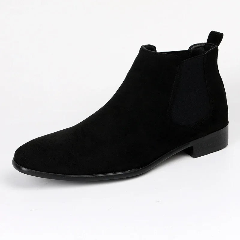 Men's Chelsea Boots Pointed Toe Slip-On Leather Black