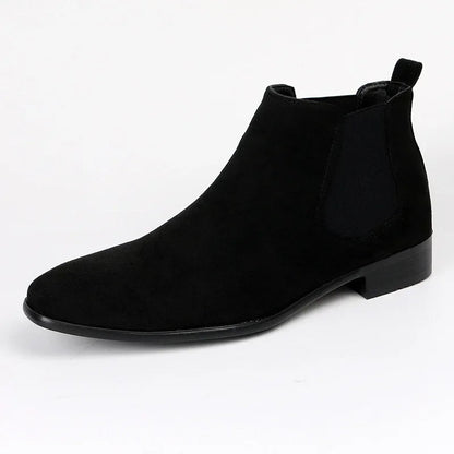Men's Chelsea Boots Pointed Toe Slip-On Leather Black