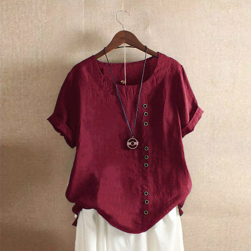Classic Crew Neck Cotton Linen T-Shirt