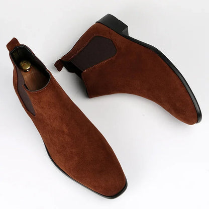 Men's Chelsea Boots Pointed Toe Slip-On Leather Black