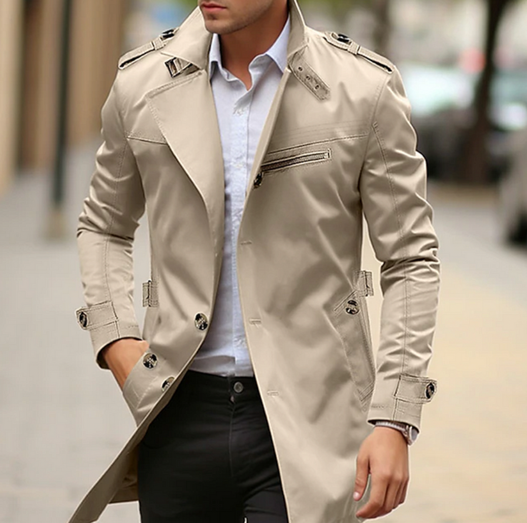 Men's Double-Breasted Long Coat - VibreMode