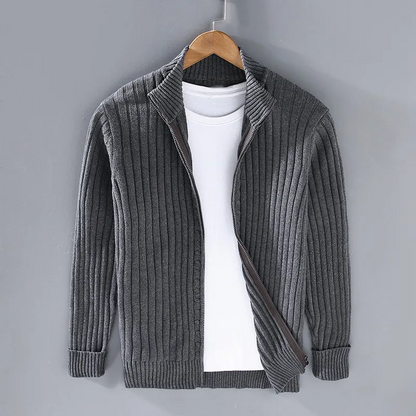 Men's Open Front Cardigan Ribbed Knit Beige