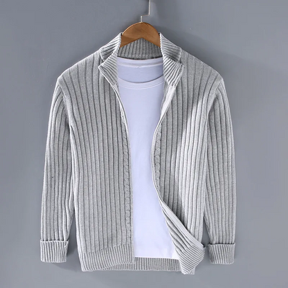 Men's Open Front Cardigan Ribbed Knit Beige - VibreMode
