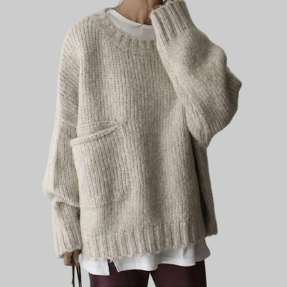 Ivory Oversized Sweater Relaxed Fit Pocket Front - VibreMode