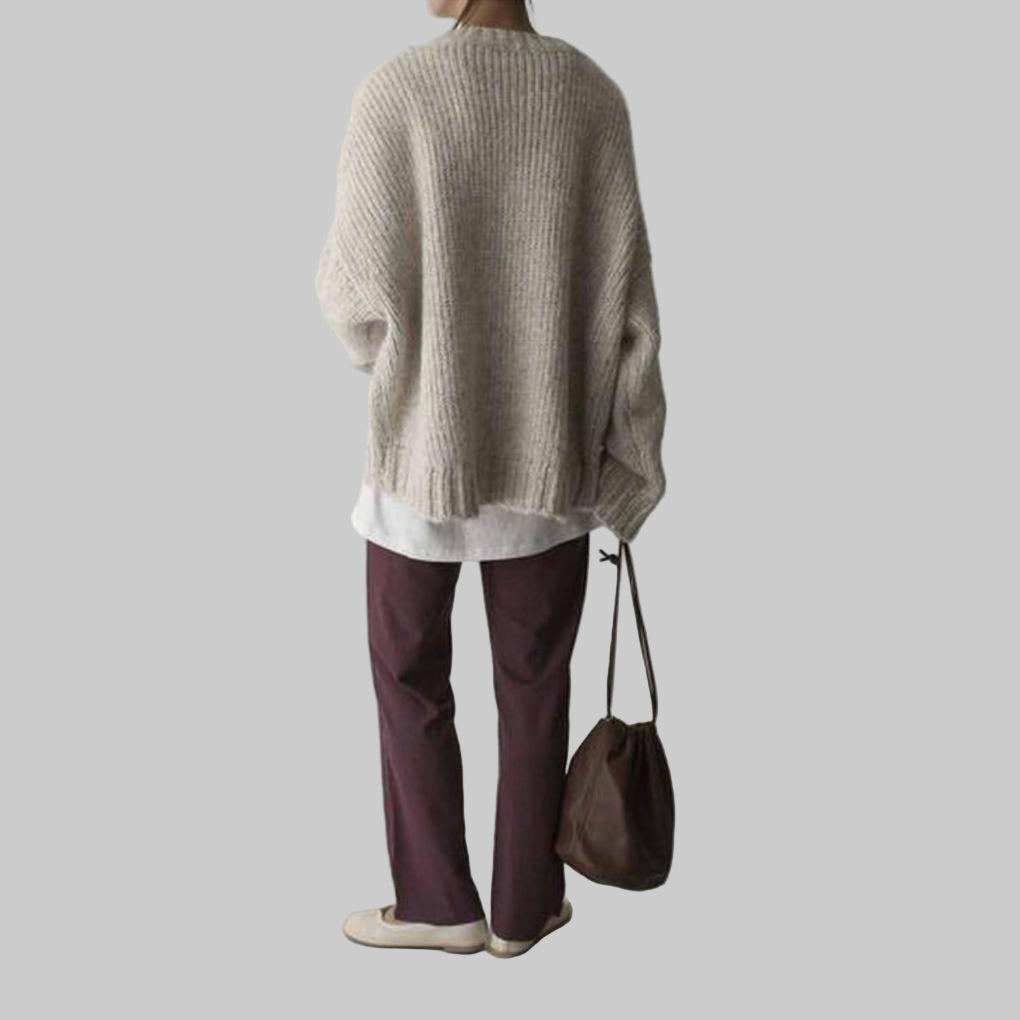 Ivory Oversized Sweater Relaxed Fit Pocket Front