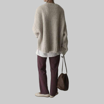 Ivory Oversized Sweater Relaxed Fit Pocket Front