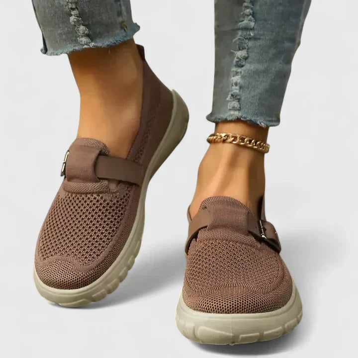 Women's Breathable Slip On Shoes with Buckle Strap
