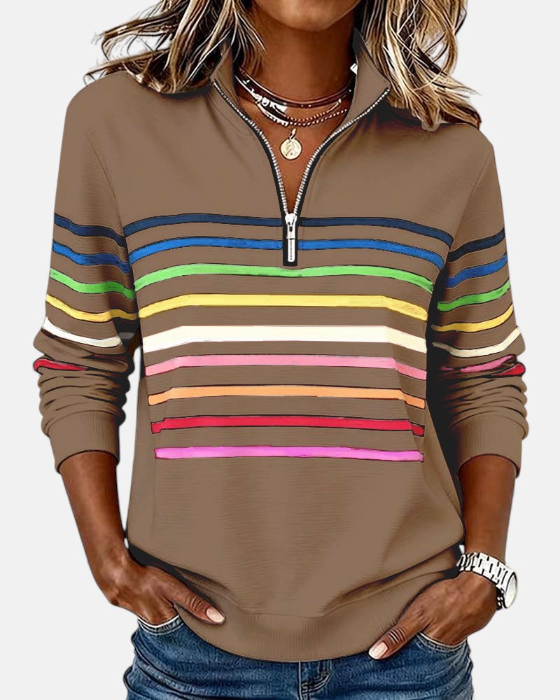 Rainbow Striped Zip Sweatshirt