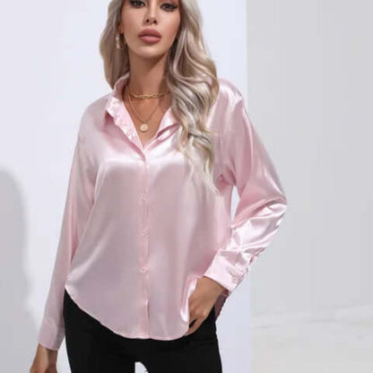 Women's Long Sleeve Satin Blouse Loose Fit