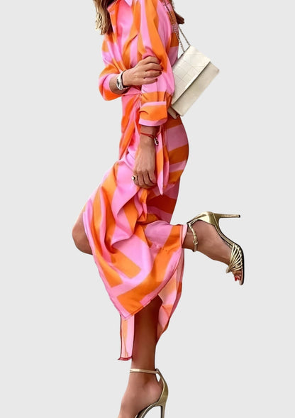 Casual Striped Midi Wrap Dress for Women