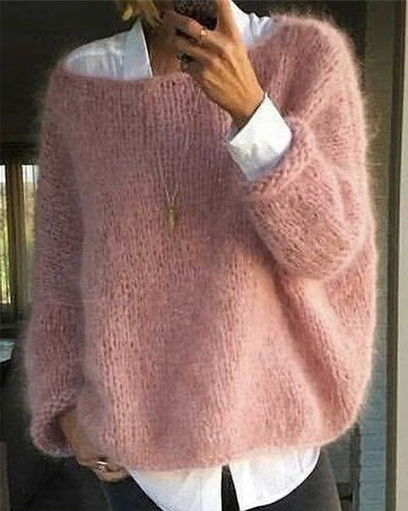 Women's Knit Sweater Long Sleeves Ribbed Cuffs - VibreMode