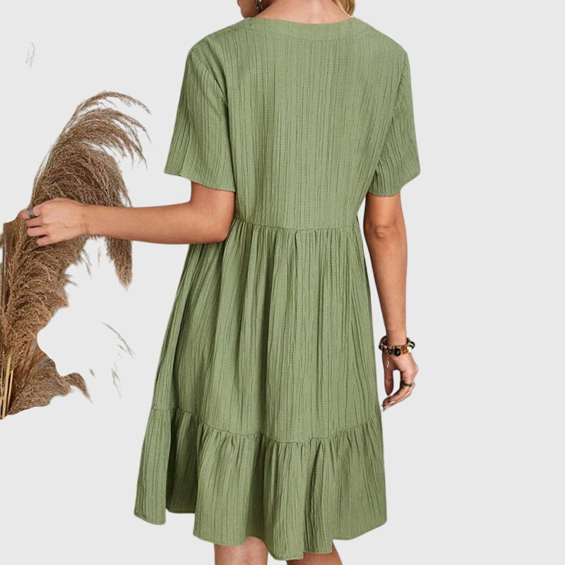 Floral V-Neck Layered Midi Dress For Ladies