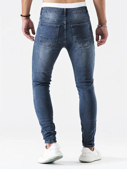 Men's Ripped Skinny Jeans Distressed Denim Dark Blue
