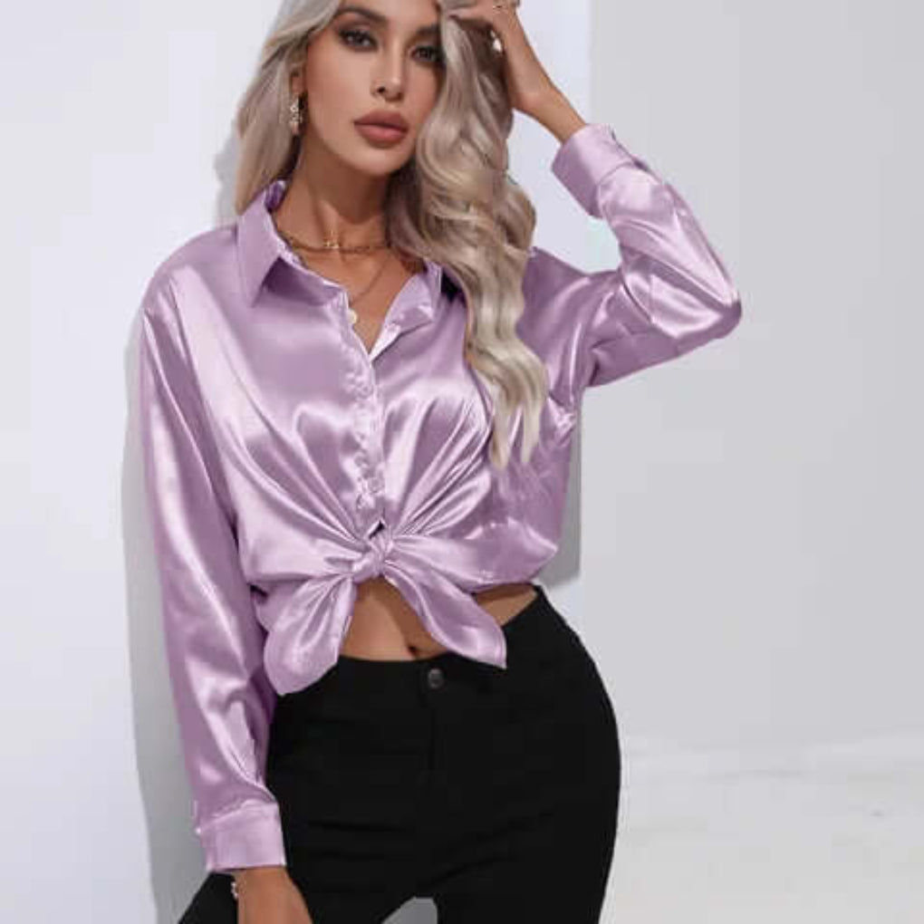 Women's Long Sleeve Satin Blouse Loose Fit