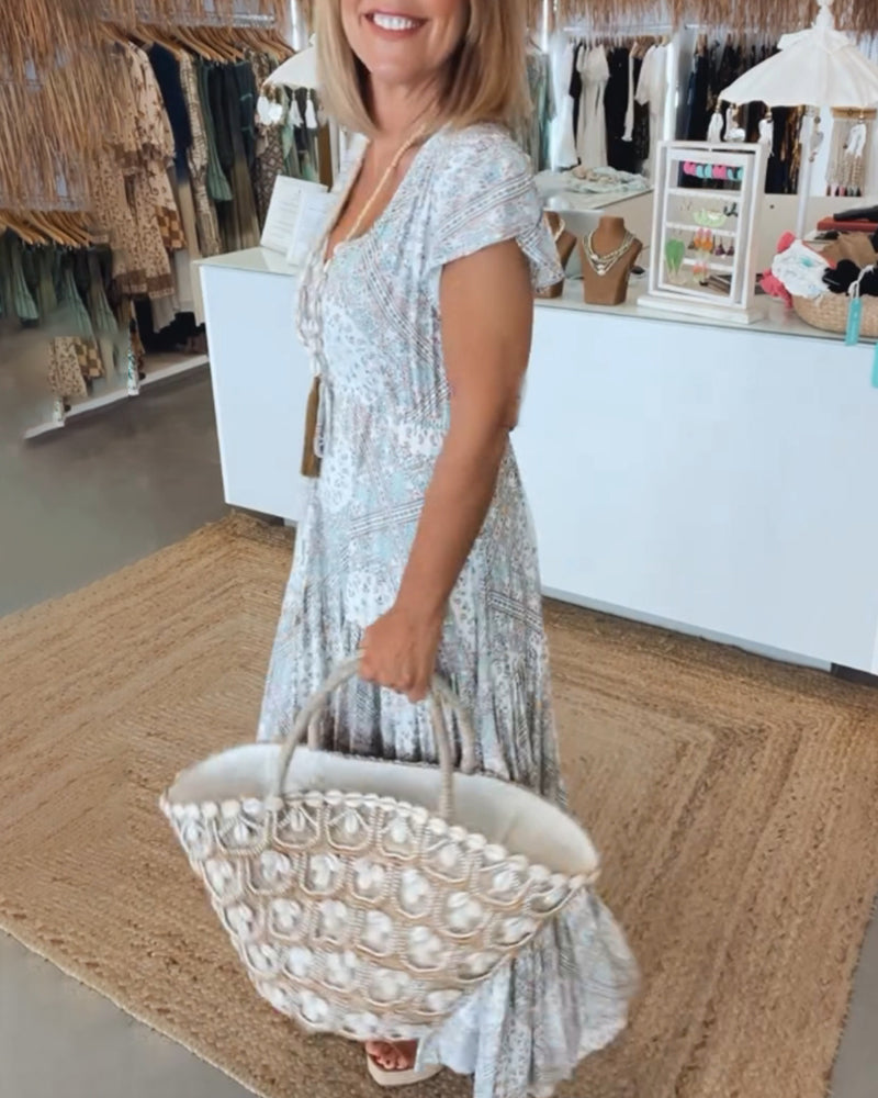 Hawaii Beach V-Neck Sundress with Short Sleeves