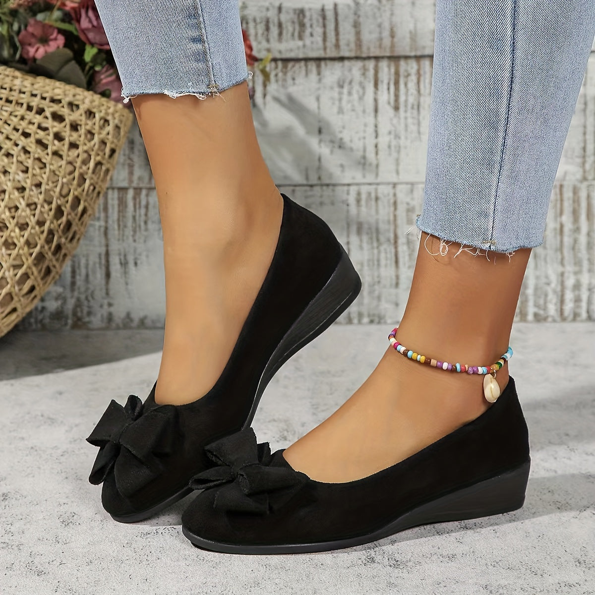 Elegant Round Toe Womens Slip On Ballet Shoes