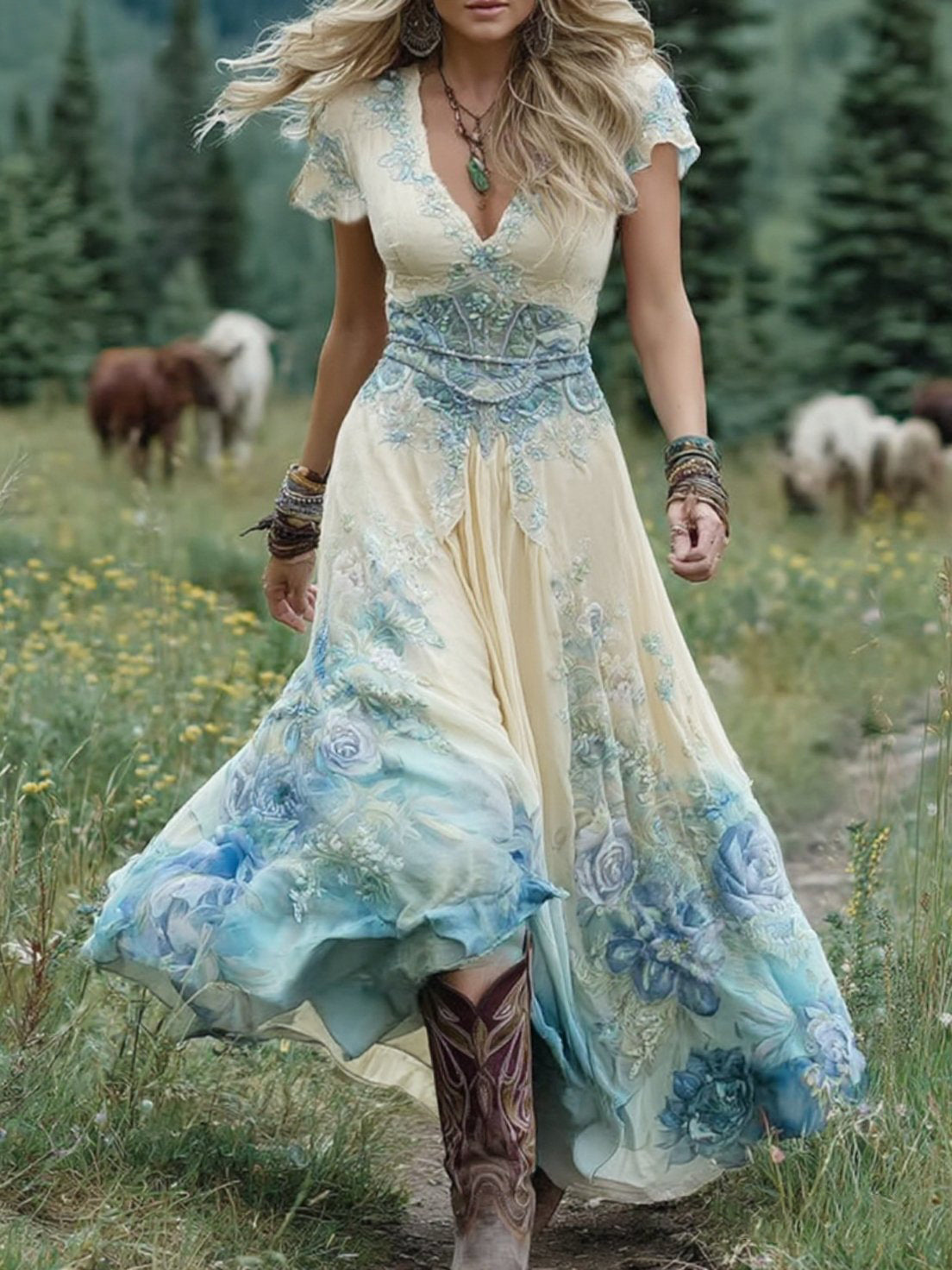 Women's Gradient Floral Maxi Dress