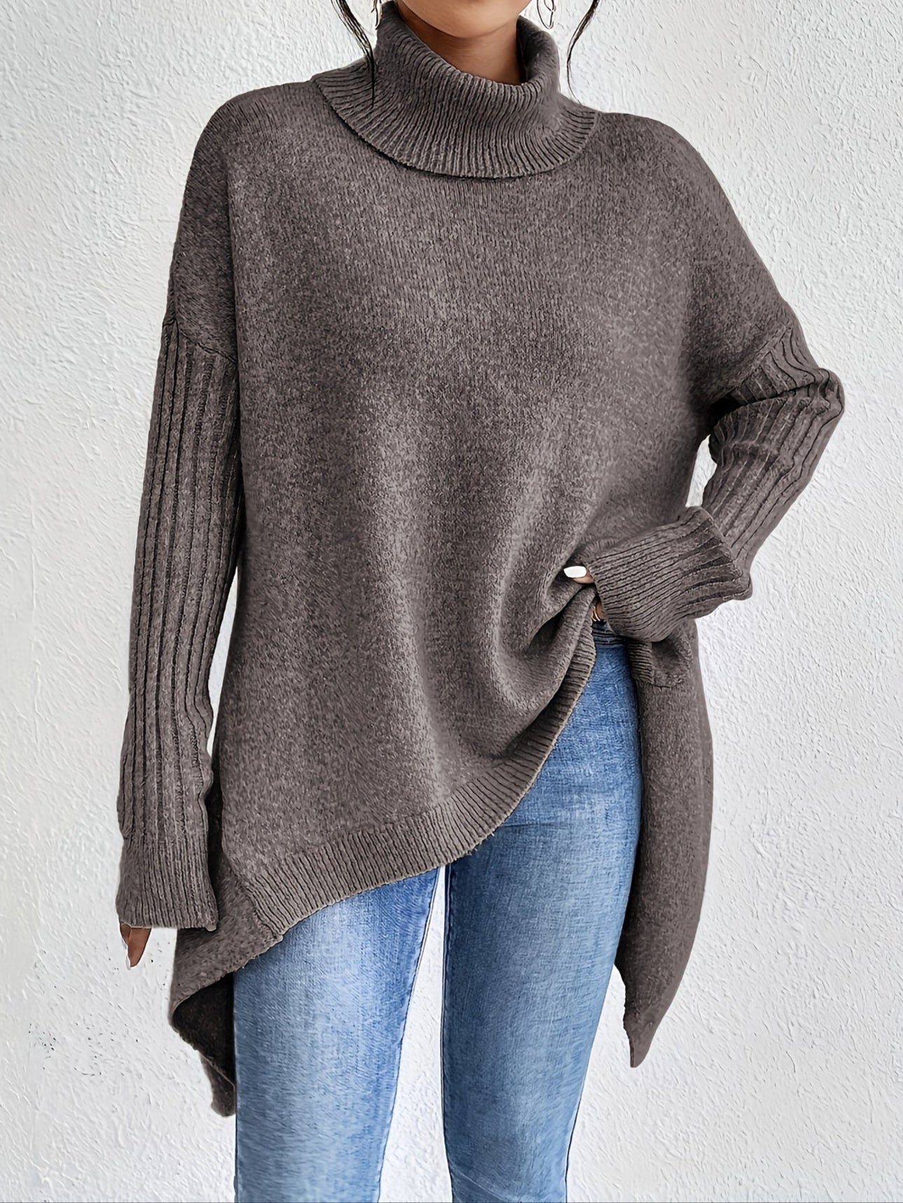 Women's Folded Turtleneck Sweater Loose Fit