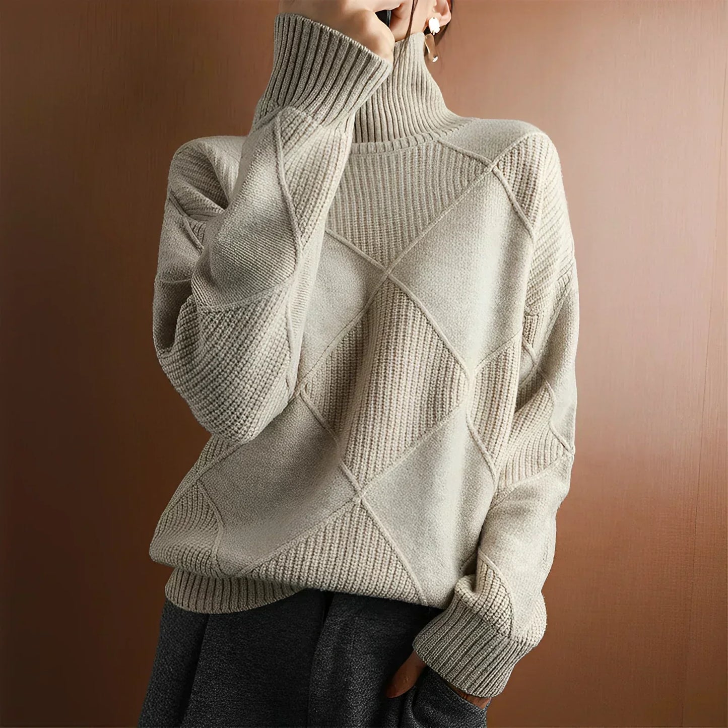 Soft Women's Cable Knit Turtleneck Sweater